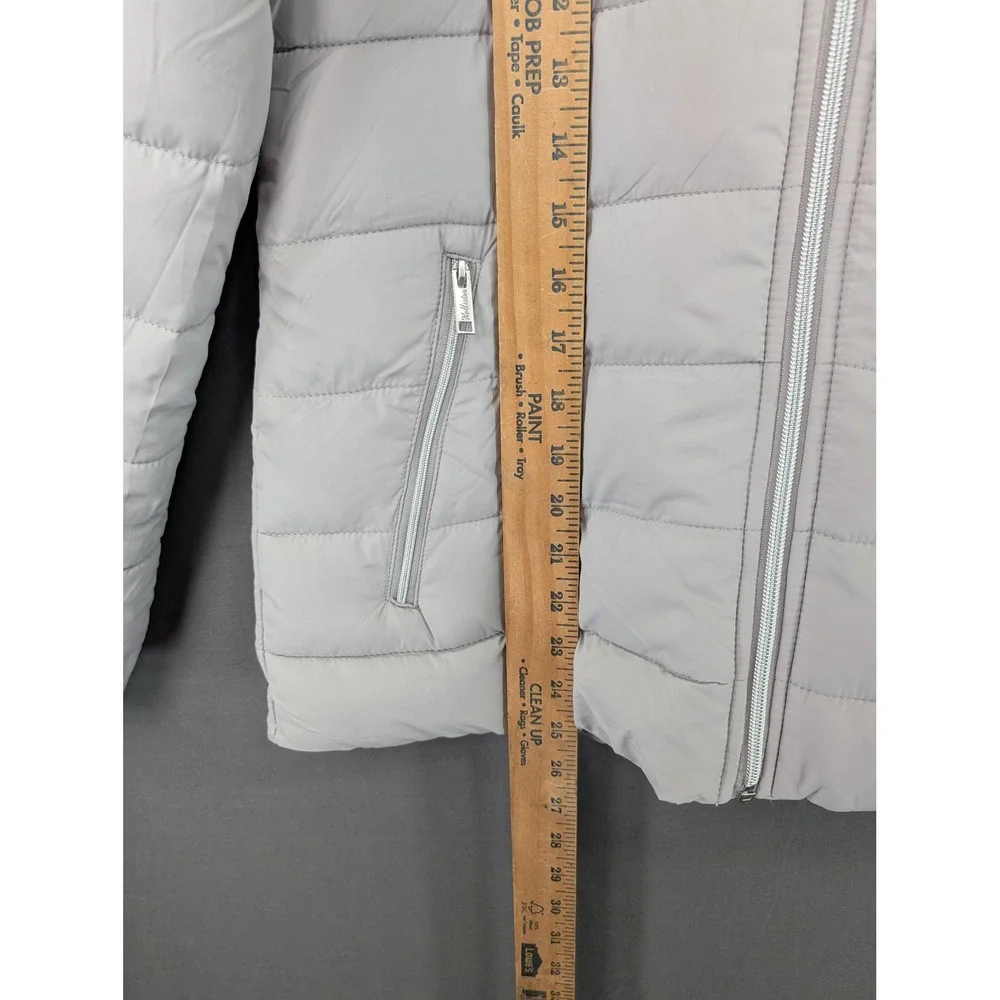 Hollister Puffer Jacket Womens Medium Gray Faux Fur Hood Sherpa Lined